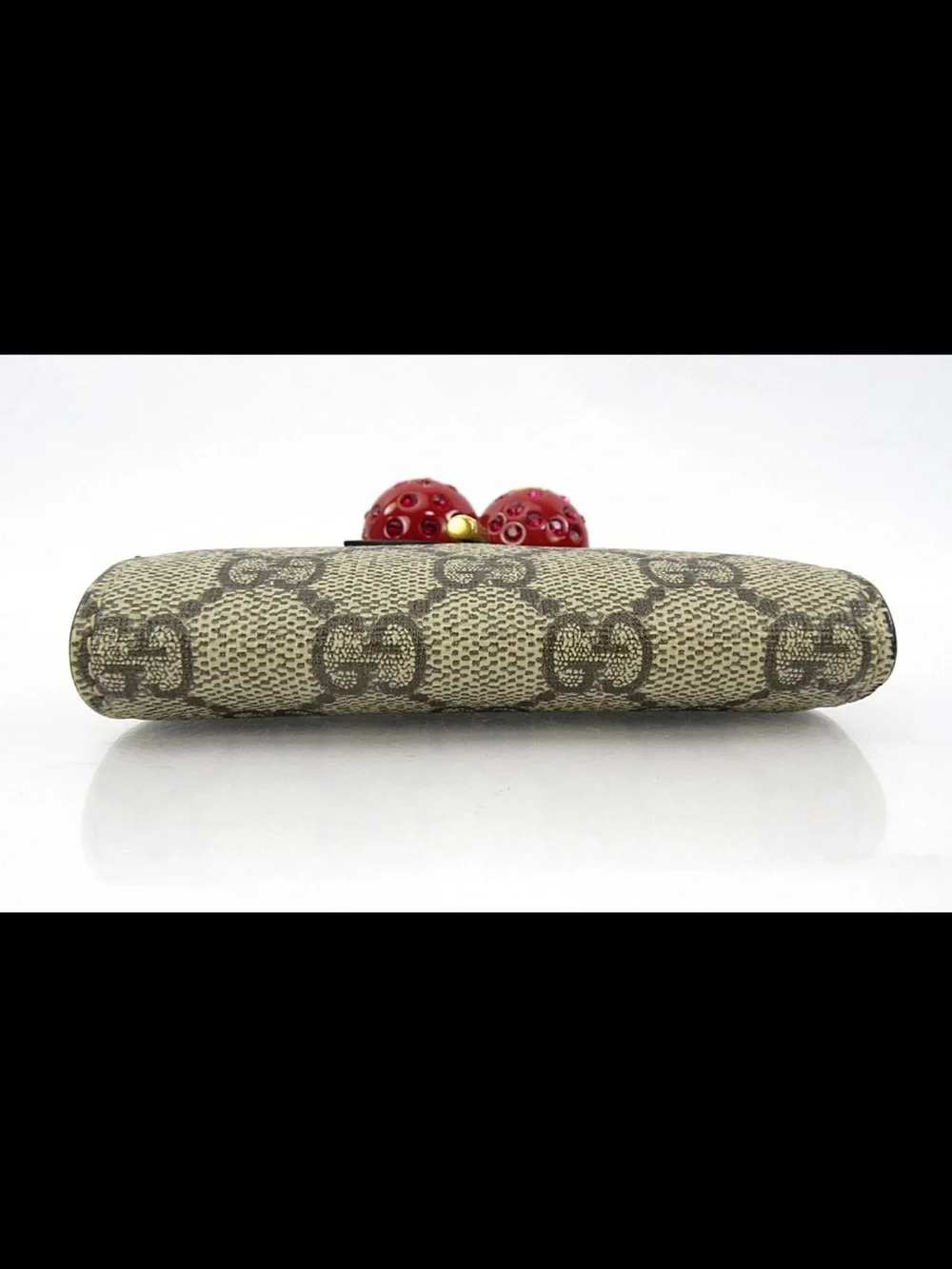 Gucci Beige GG Supreme Cherry Appliqué Wallet